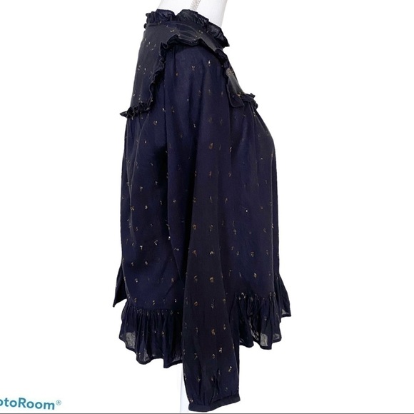 Joie Black & Metallic Ruffle Long Sleeve Gianella Blouse Semi Sheer Size S - Picture 4 of 12